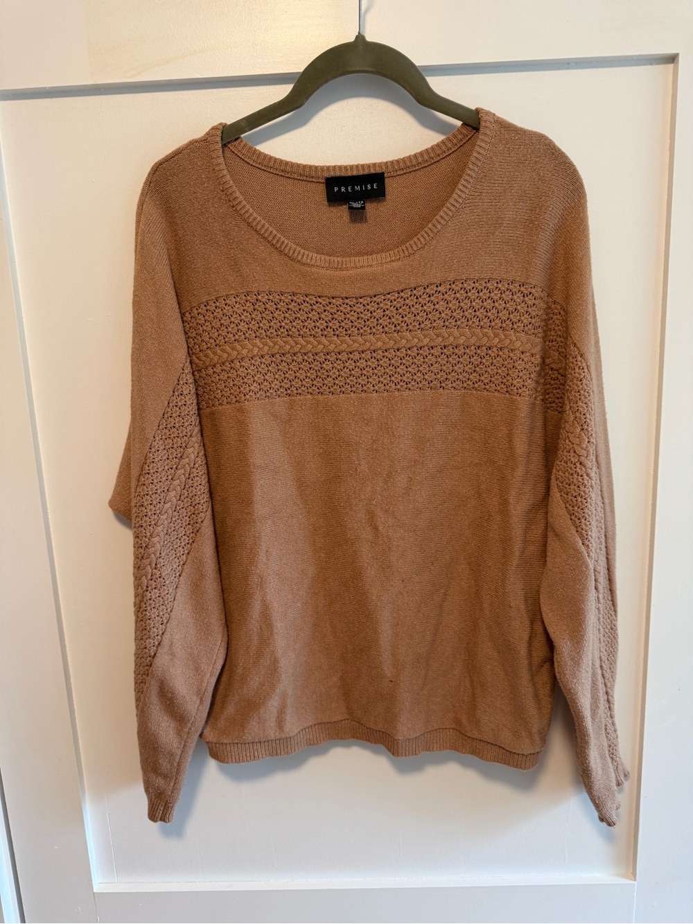 Premise Camel Textured Stitch Crewneck Sweater